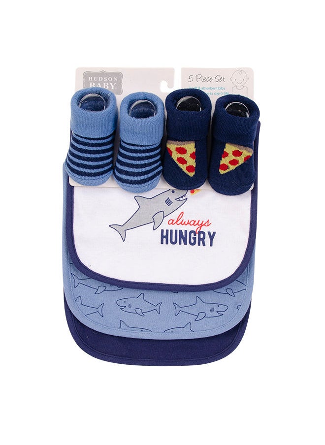 hudson baby Bib & Socks Set 5 Piece Hungry Shark  - Image 2
