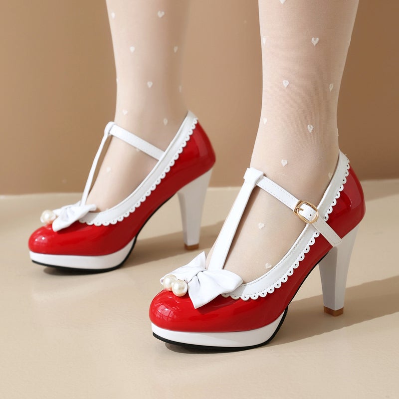 Model 2024 Spring T-Shaped Buckle Cos Women'S Shoes 30-48 Bow Shallow Mouth Shoes - Image 2