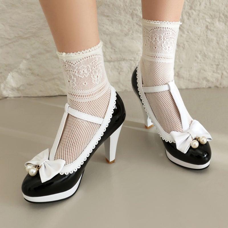 Model 2024 Spring T-Shaped Buckle Cos Women'S Shoes 30-48 Bow Shallow Mouth Shoes - Image 5