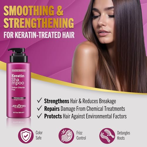 Jenoris Keratin Shampoo for Women, Moisturizing Shampoo for Keratin Treated Hair, With Natural Omega Oils, Salon Professional, Paraben & SLS Free, for Dry & Damaged Hair, 16.9 Fl Oz - Image 4