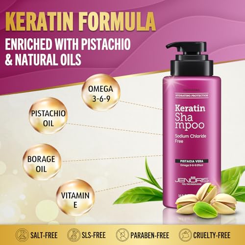 Jenoris Keratin Shampoo for Women, Moisturizing Shampoo for Keratin Treated Hair, With Natural Omega Oils, Salon Professional, Paraben & SLS Free, for Dry & Damaged Hair, 16.9 Fl Oz - Image 2