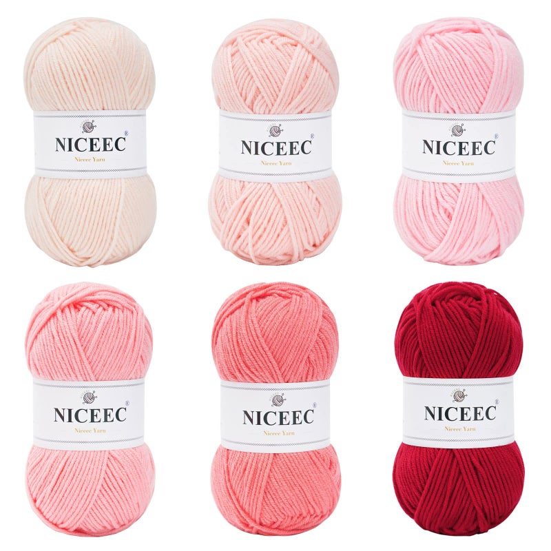 NICEEC 300g Soft Assorted Colors Yarn  Sport Weight100 Acrylic 4 Ply Bonbons Yarn for Crochet  Knit DIY Project Starter Kit for Kids or AdultsTotal 870yds  Pink Series