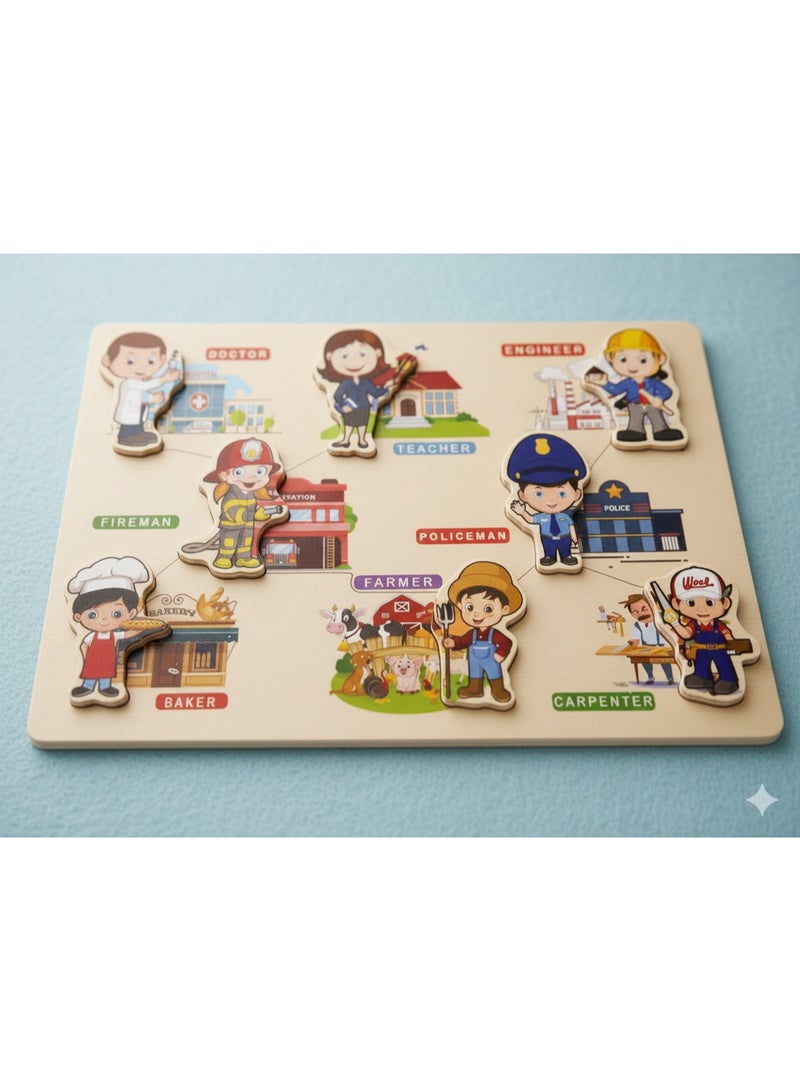 بازل خشب تعليمى للأطفال – المهن والوظائف المجتمعيين متعدد الالوان - Image 4