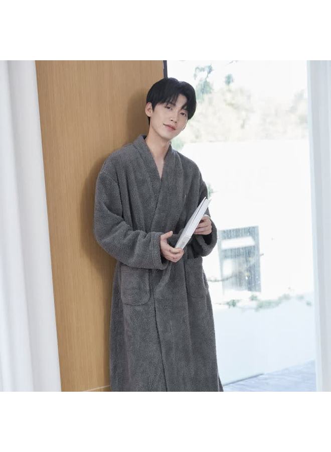 MEIBIAO American Standard Autumn Winter Couples Thickened Coral Fleece Flannel Bathrobe Larkspur Gray L - Image 1