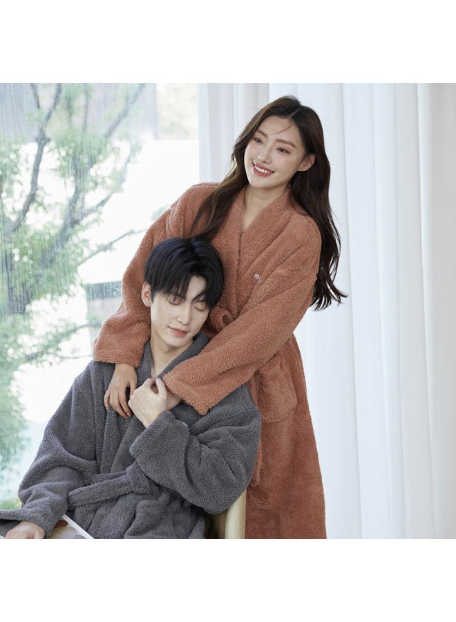 MEIBIAO American Standard Autumn Winter Couples Thickened Coral Fleece Flannel Bathrobe Larkspur Gray L - Image 3