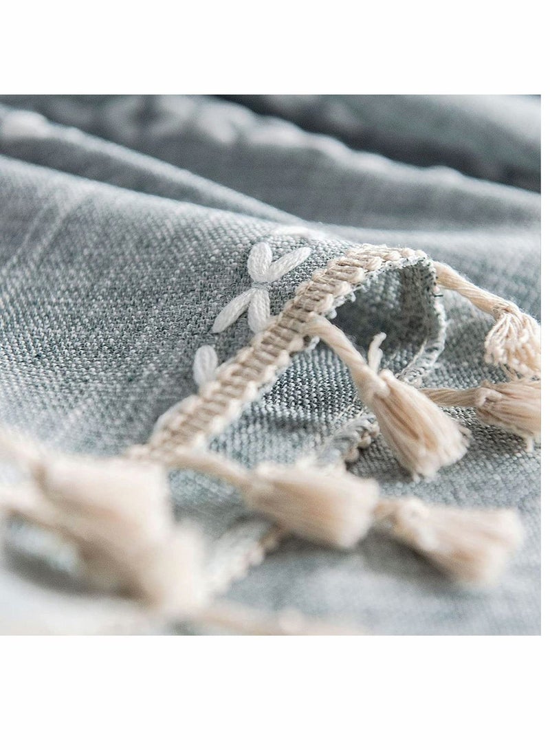 سيوسي مفارش المائدة ، ريفي دائري ، قطن كتان مخطط للمزرعة ، مع غطاء طاولة شديد التحمل ، لتزيين سطح الطاولة في المطبخ (رمادي ، دائري 60 بوصة) - Image 4