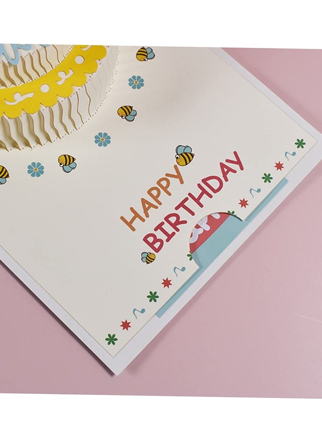 بطاقة معايدة ثلاثية الأبعاد على شكل دب كعكة عيد ميلاد منبثقة بطاقة احتفال قابلة للطي مع ملاحظة فارغة ومغلف للأطفال أعياد الميلاد التجمعات العائلية الحفلات المنزلية هدايا للبنات والأبناء والأصدقاء والكبار والأطفال - Image 4