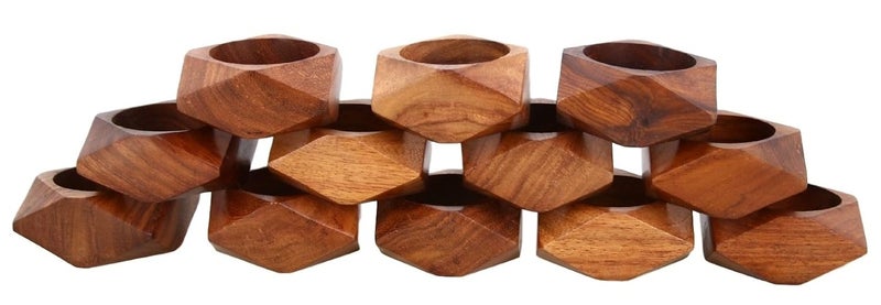 ShalinIndia Shalinindia Handmade Wood Napkin Ring Set Artisan Crafted in India Set of 12  - Image 1