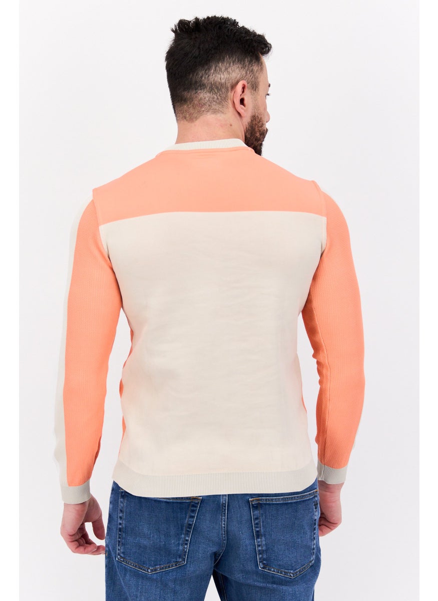 Free Soul Men Crew Neck Long Sleeve Brand Logo Sweatshirt, Coral  - Image 3