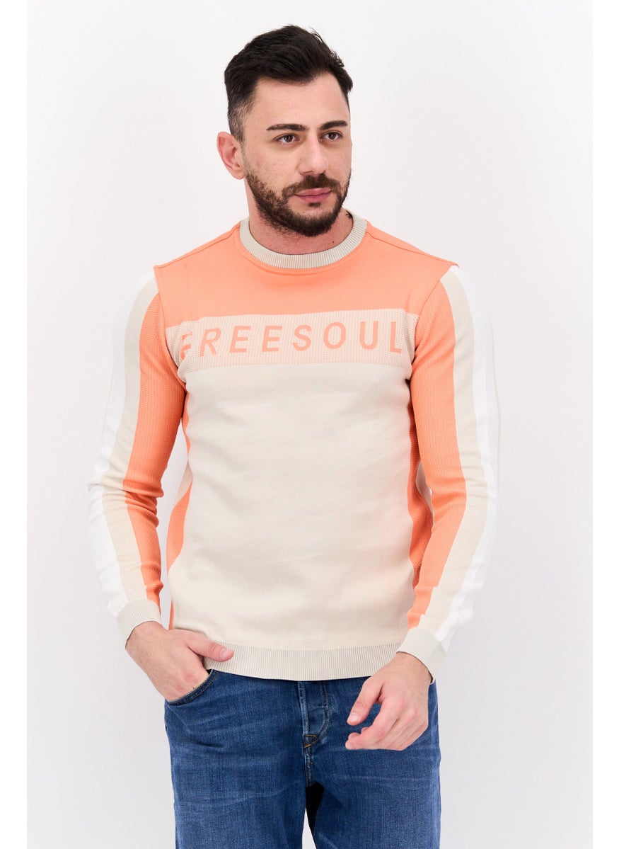 Free Soul Men Crew Neck Long Sleeve Brand Logo Sweatshirt, Coral  - Image 1