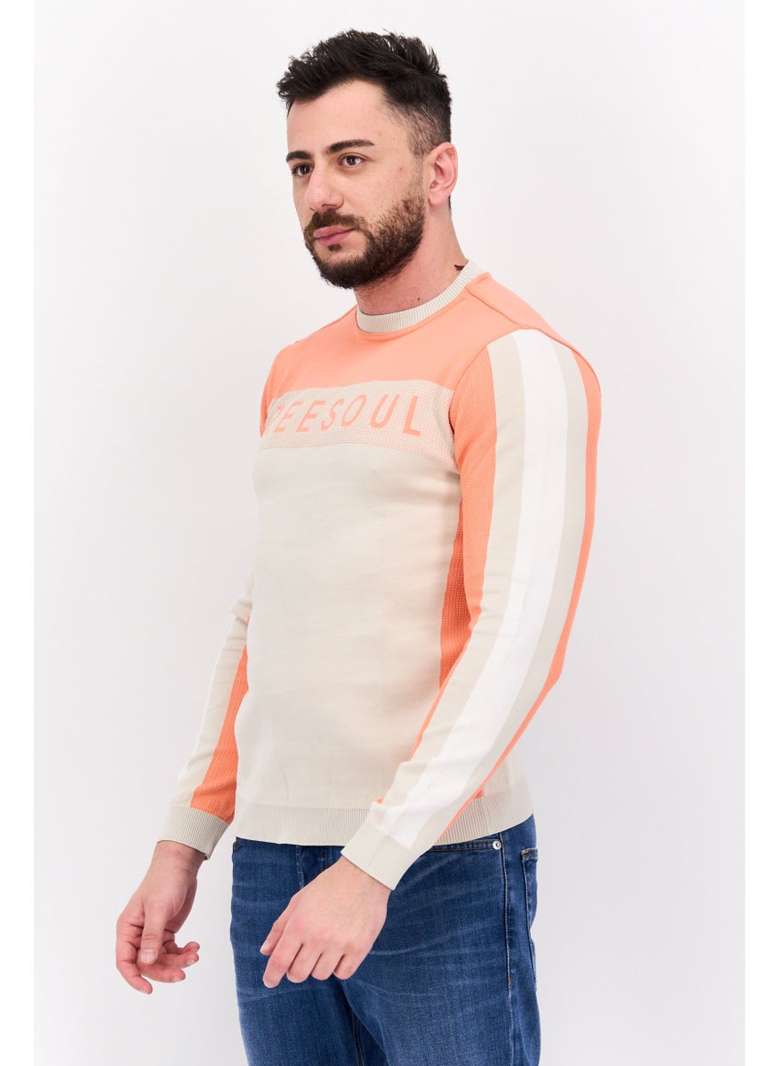 Free Soul Men Crew Neck Long Sleeve Brand Logo Sweatshirt, Coral  - Image 2