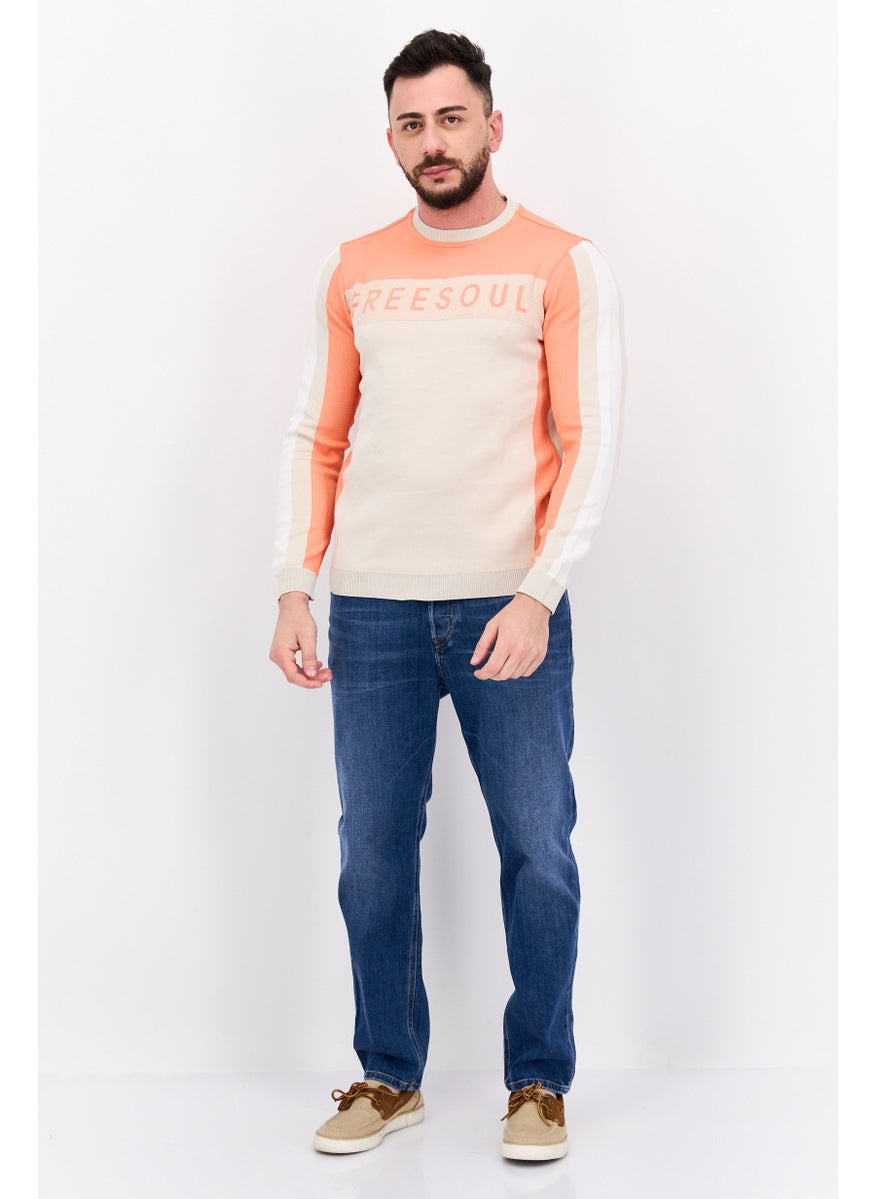 Free Soul Men Crew Neck Long Sleeve Brand Logo Sweatshirt, Coral  - Image 4