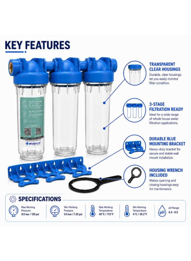 ATLAS FILTRI 3 Stage water Filter machine, machine Whole House Water Filter,3-Stage water Filtration machine, Sets of High Capacity Replacement Pre-Filter Sets for Essence Series Reverse Osmosis Water Filter System Stage 1, 2&3. - Image 2