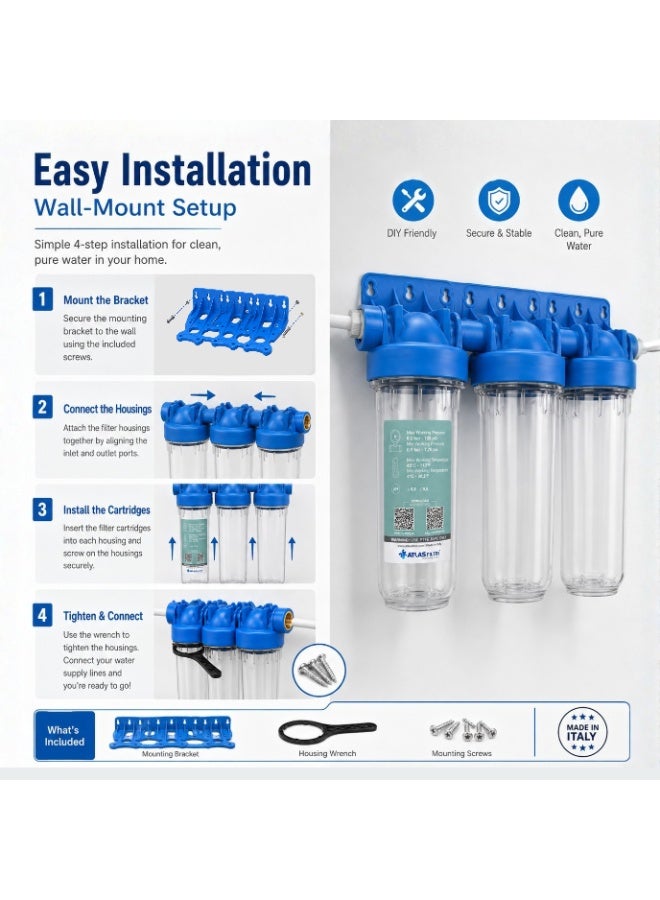 ATLAS FILTRI 3 Stage water Filter machine, machine Whole House Water Filter,3-Stage water Filtration machine, Sets of High Capacity Replacement Pre-Filter Sets for Essence Series Reverse Osmosis Water Filter System Stage 1, 2&3. - Image 4