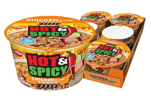 Nissin Hot & Spicy Ramen Noodle Soup, Chicken, 3.32 Ounce (Pack of 6) - Image 1