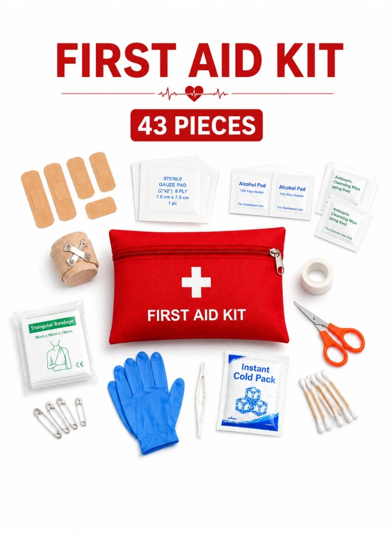 VERTEXO 43 Pieces First Aid Kit Travel, Must Have Survival Kit for Treating Wounds, Easy to Carry Substitute of First Aid Box for Home, Camping Accessories, Water Proof Emergency Kit with Essentials - Image 2