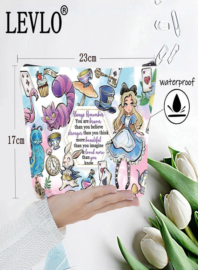LEVLO Alice Movie Cosmetic Make up Bag Alice Fairy Tale Fans Gift Alice You Are Braver Stronger Smarter Than You Think Makeup Zipper Pouch Bag For Women Girls - Image 2