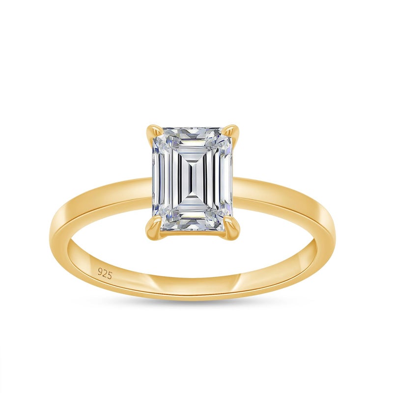 SAVEARTH DIAMONDS 1 Carat 7X5MM Emerald Shape Lab Created Moissanite Diamond Solitaire Engagement Ring For Women In 14K Yellow Gold Over Sterling SilverVVS1 Clarity 100 Cttw6