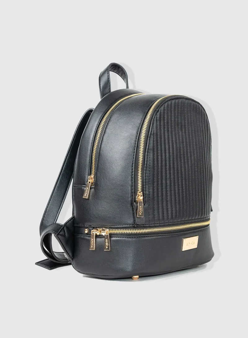 AMICA Amira Quilted Pattern Backpack Bag for Women- Black