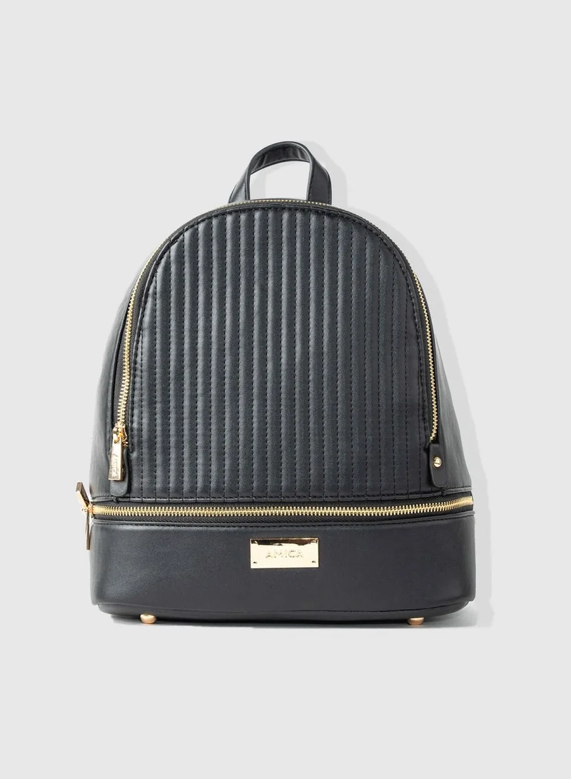 AMICA Amira Quilted Pattern Backpack Bag for Women- Black
