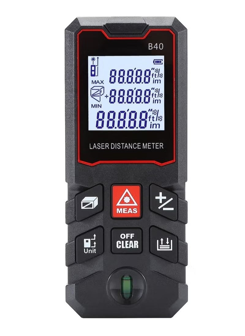 Rewell - Laser Measure 40M, Ft/in/M Unit Switch Digital Laser Tape Measure with Bubble Level Laser Measurement Tool,LCD Backlit Laser Distance Measure Pythagorean Mode Area and Volume Measuring - Image 1