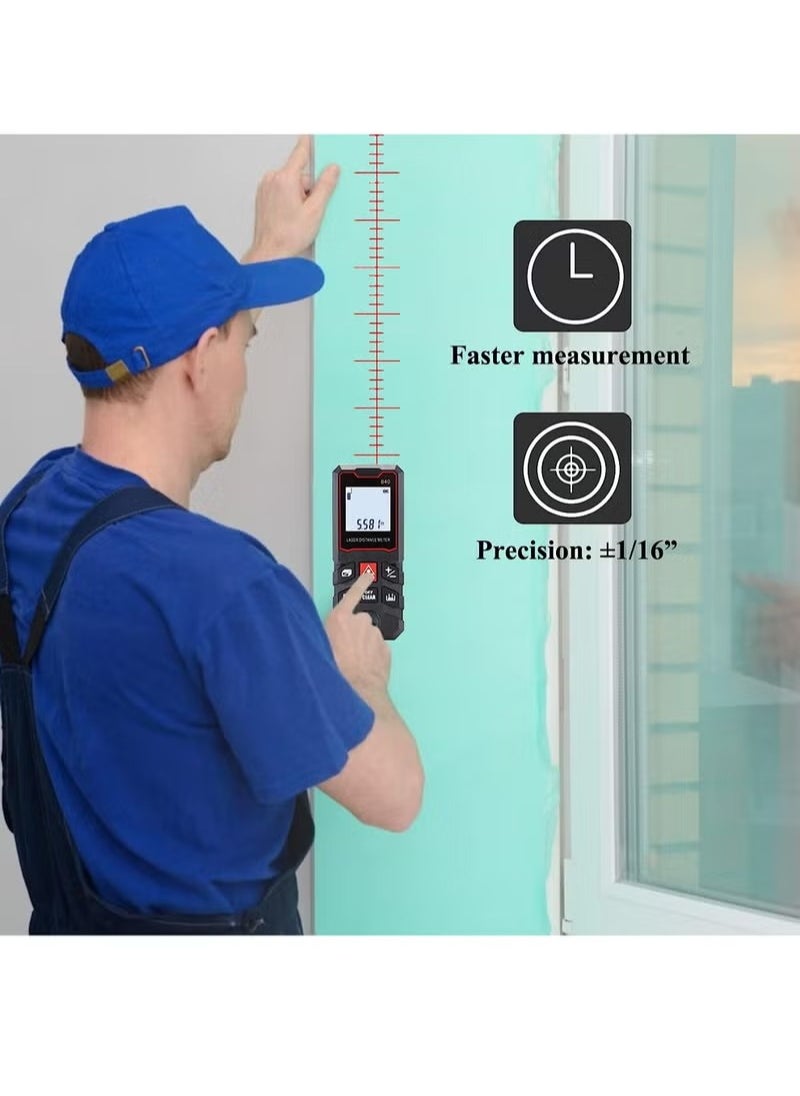Rewell - Laser Measure 40M, Ft/in/M Unit Switch Digital Laser Tape Measure with Bubble Level Laser Measurement Tool,LCD Backlit Laser Distance Measure Pythagorean Mode Area and Volume Measuring - Image 1