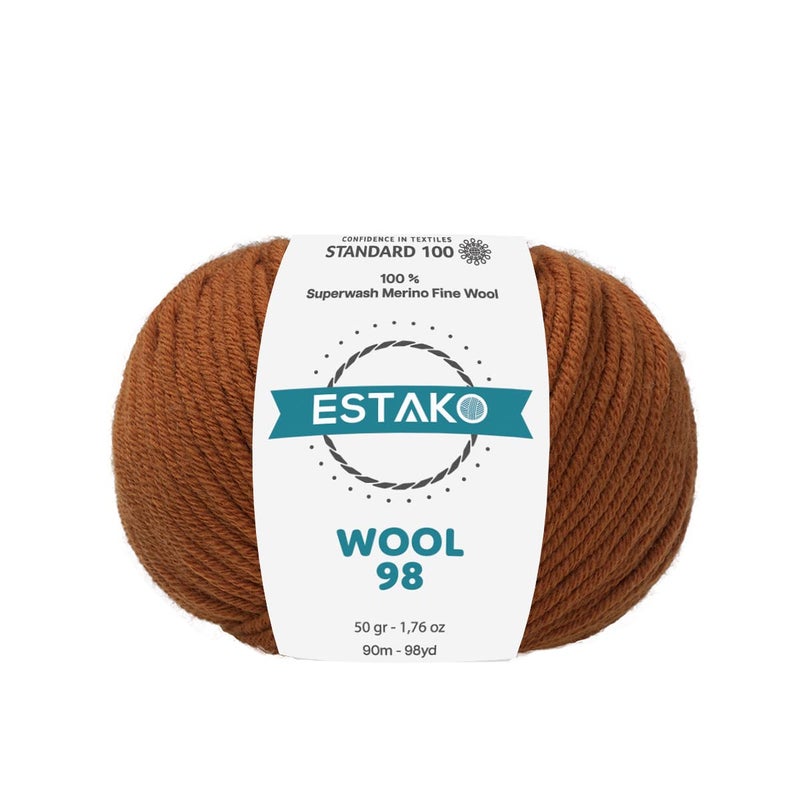 Estako Wool 98 100% Superwash Merino Wool Medium Worsted Weight Soft Knitting and Crochet Yarn 1.76 oz (50gr) 98 yds (90 m) (6369-Cinnamon) - Image 1