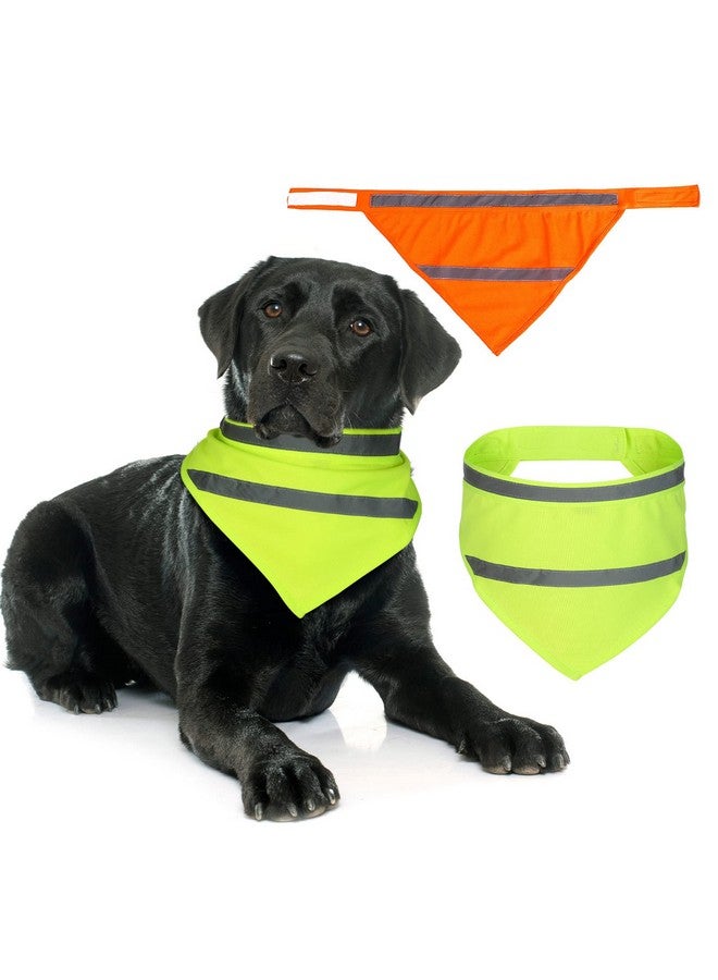 Saintrygo 2 Pieces Dog Bandanas Reflective Dog Scarf Yellow Orange High Visibility Safety Camping Puppy Bandanas Triangle Bibs for Medium Large Pets Cats Puppy(16-20.5 Inches,Halter Neck) - Image 1