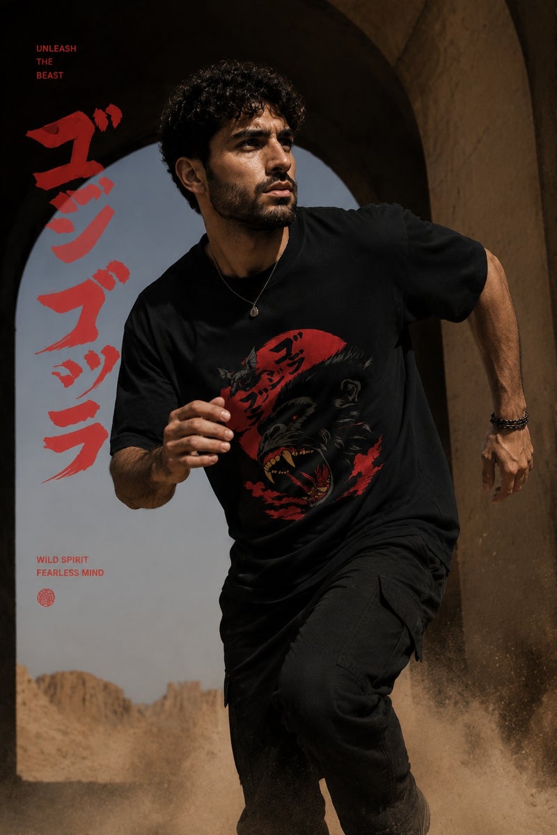 Men's Oversized Black Gorilla Graphic T-Shirt Casual Short Sleeve Crew Neck Streetwear Tee - Image 3