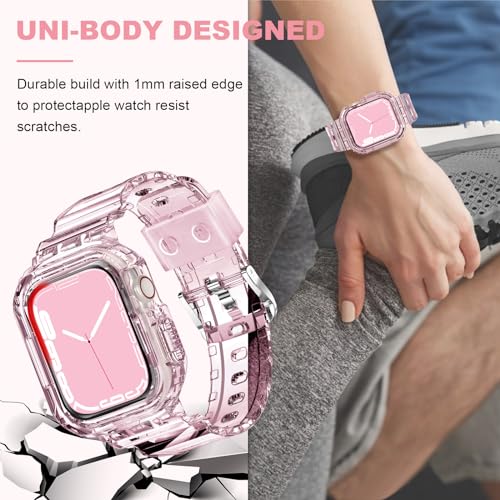 XYF Compatible for Crystal Clear Apple Watch Bands, 45mm 44mm 42mm Bumper Case for Men Women Jelly Sport Cover Strap for iWatch Ultra 3 2 Series 11 10 9 8 7 SE 6 5 4 3 (ClearPink, 42/44/45) - Image 5