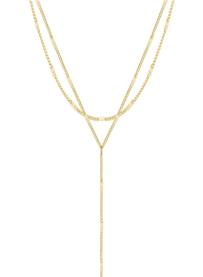 Hergory Long Gold Necklace for Women Trendy, Dainty Layered Lariat Necklace 14k Gold Plated Silver Y Shaped Beaded Chain Non Tarnish Drop Necklaces Simple Adjustable Jewelry Gift, Adult, Brass, No - Image 1