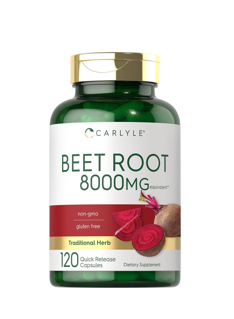 كبسولات جذر البنجر 8000 ملغ، 120 كبسولة، مكمل غذائي غير معدل وراثيًا وخالي من الغلوتين - Image 1