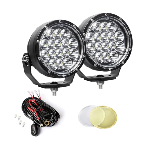 EXZEIT 160W 5 Inch Driving Lights,11200 Lumens Round Fog Lights Offroad Lights for Jeep Wrangler Trucks Toyota Pickup SUV ATV, Diffuser Covers and Yellow Covers Changeable, 12V/24V - Image 1