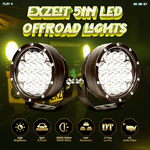 EXZEIT 160W 5 Inch Driving Lights,11200 Lumens Round Fog Lights Offroad Lights for Jeep Wrangler Trucks Toyota Pickup SUV ATV, Diffuser Covers and Yellow Covers Changeable, 12V/24V - Image 5