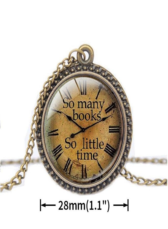 FM FM42 Vintage Style So Many Books So Little time Round Pendant Necklace with 26" Rolo Chain TN1102 - Image 3