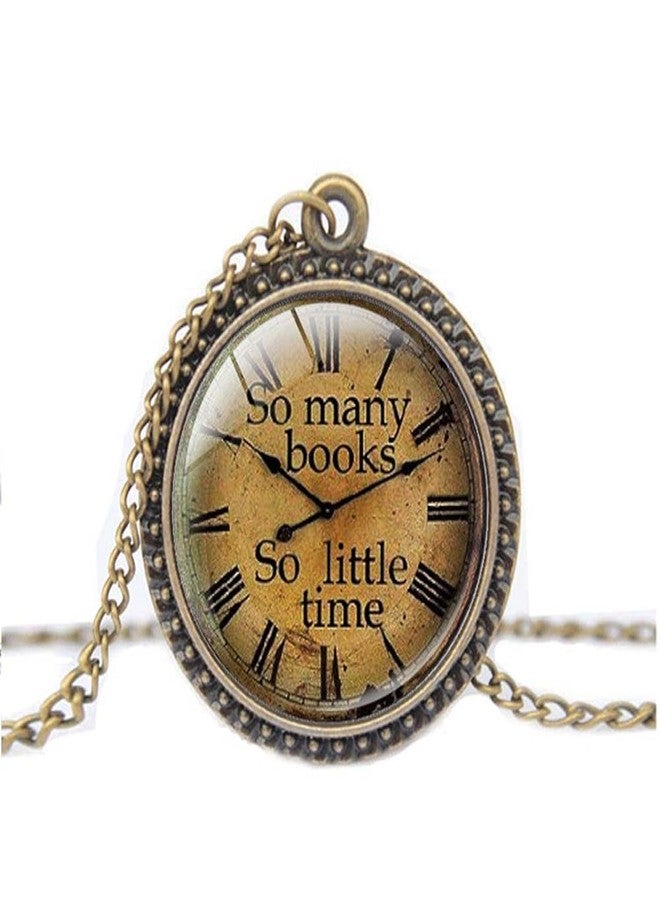 FM FM42 Vintage Style So Many Books So Little time Round Pendant Necklace with 26" Rolo Chain TN1102 - Image 1