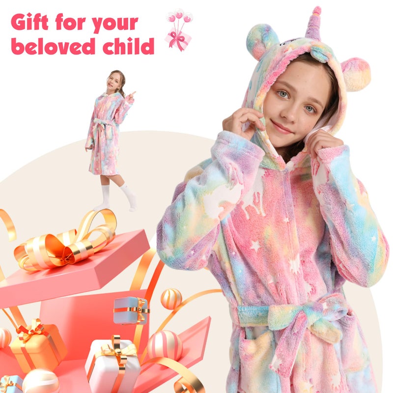 ALLINCOZY Girls Fleece Hooded Robes Soft Bathrobe for Kids- Glow in the Dark Unicorn Gifts for Girls (US, Age, 7 Years, 8 Years, Pink Unicorn) - Image 5