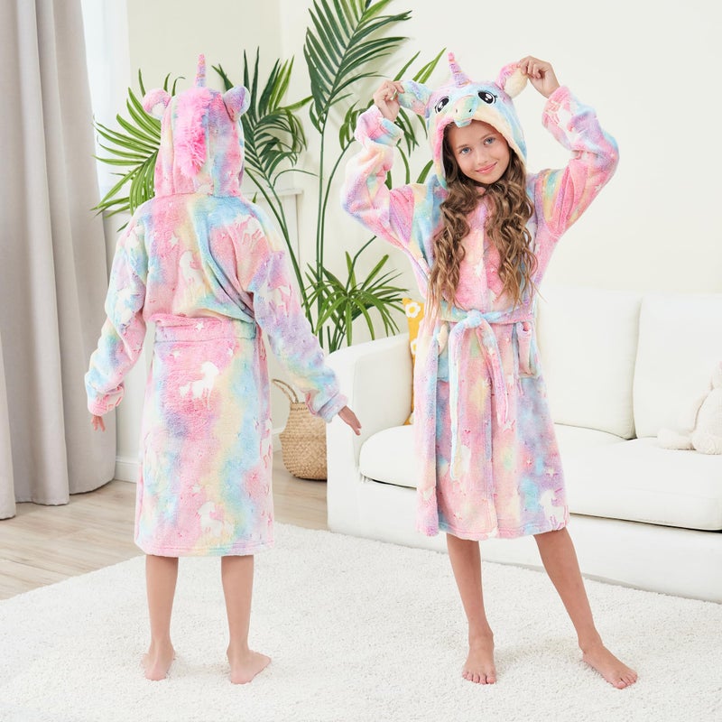 ALLINCOZY Girls Fleece Hooded Robes Soft Bathrobe for Kids- Glow in the Dark Unicorn Gifts for Girls (US, Age, 7 Years, 8 Years, Pink Unicorn) - Image 3