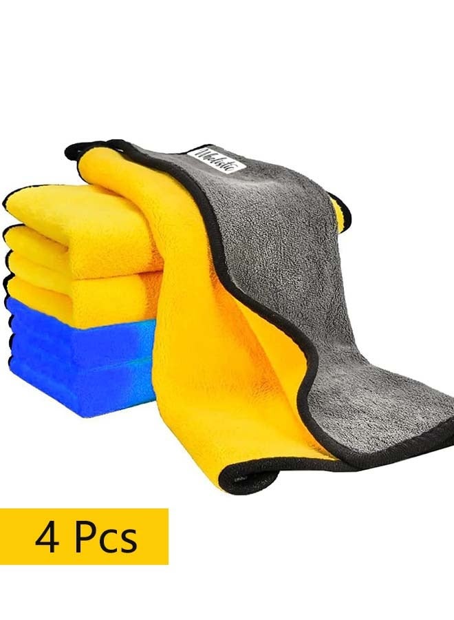 Bukela Car Drying Towels 4 Pack, Ultra Thick Plush Microfiber Cleaning Towels Super Absorbent Quick Drying Cloth– Washable & Reusable for Home, Car Wash, Windows, Kitchen 30 x 40 cm (2 Yellow, 2 Blue) - Image 1