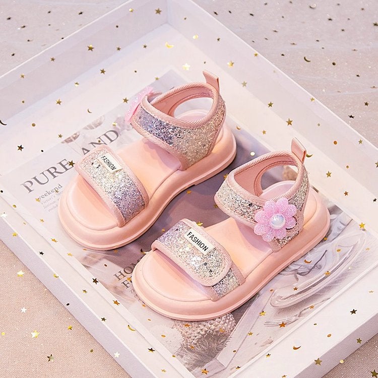 Girls Sandals 2024 Children'S Shoes Sequin Flower Children'S Princess Sandals - Image 3
