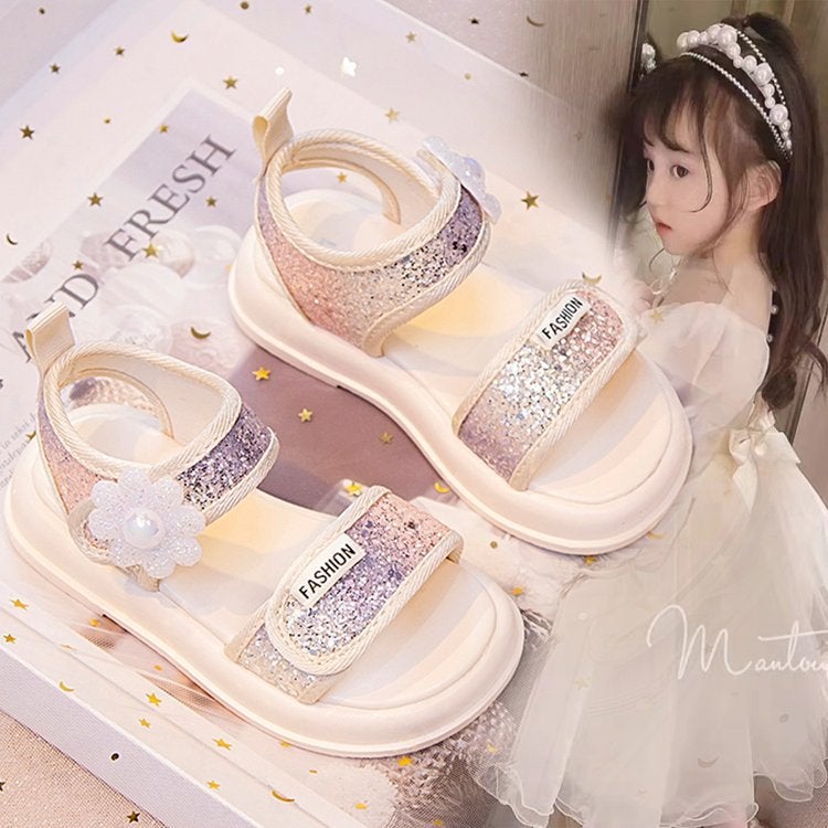 Girls Sandals 2024 Children'S Shoes Sequin Flower Children'S Princess Sandals - Image 2