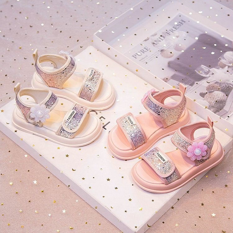 Girls Sandals 2024 Children'S Shoes Sequin Flower Children'S Princess Sandals - Image 5