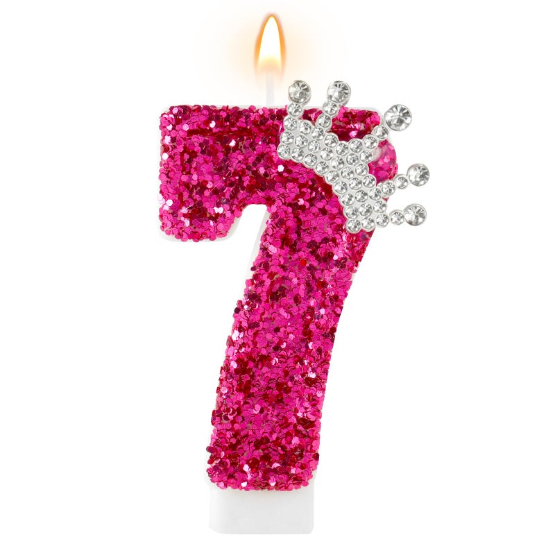 AKURIEEY Hot Pink Birthday Candles Crown Number 7 Candle Birthday Party Decorations Cake Topper Cupcake Decor for Anniversary Celebrations Supplies - Image 1
