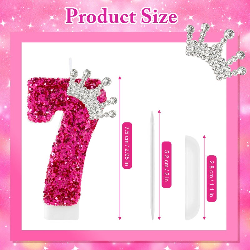 AKURIEEY Hot Pink Birthday Candles Crown Number 7 Candle Birthday Party Decorations Cake Topper Cupcake Decor for Anniversary Celebrations Supplies - Image 3