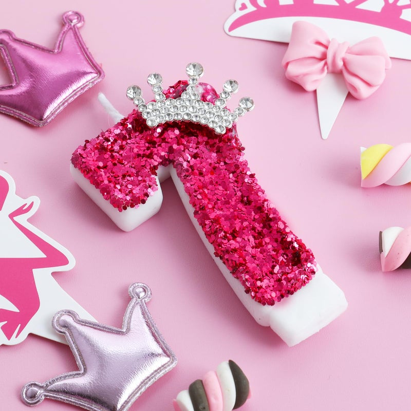 AKURIEEY Hot Pink Birthday Candles Crown Number 7 Candle Birthday Party Decorations Cake Topper Cupcake Decor for Anniversary Celebrations Supplies - Image 2