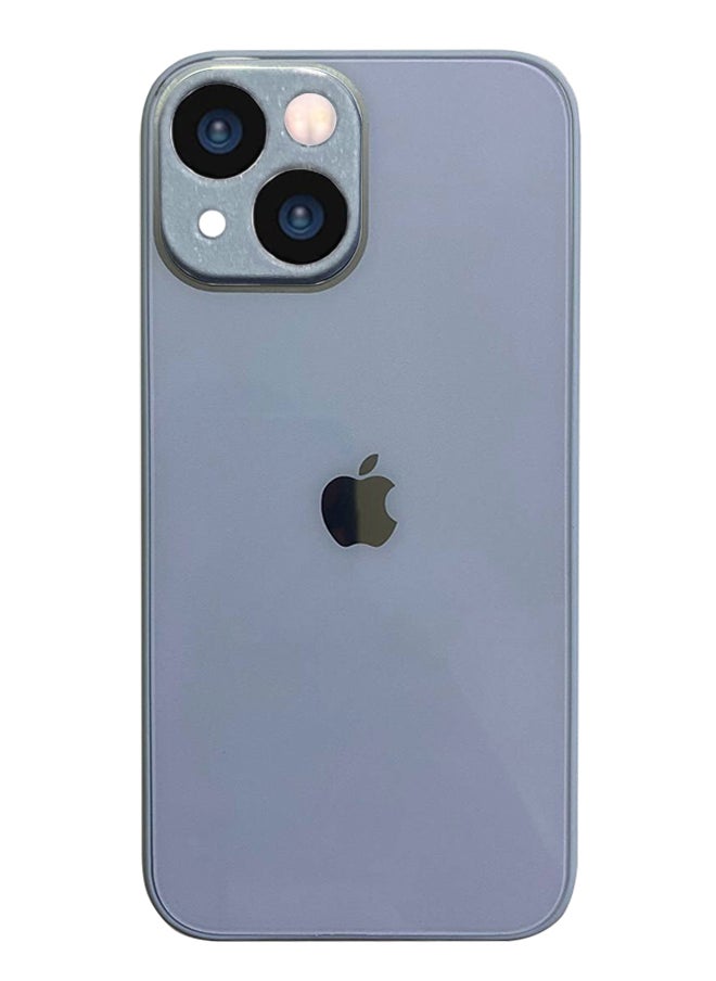 iPhone 13 Back Cover Tempered Glass With Silicone Rubber Frame For IPhone 13 Case - Baby Blue