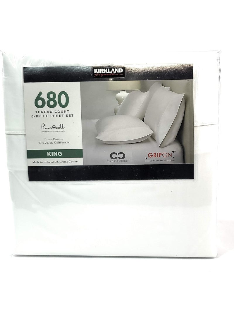 Kirkland Signature - Kirkland Signature 680 Thread Count 6 Piece Sheet Set - 1 Flat Sheet, 1 Fitted Sheet, 4 Pillowcases (White) - Image 1