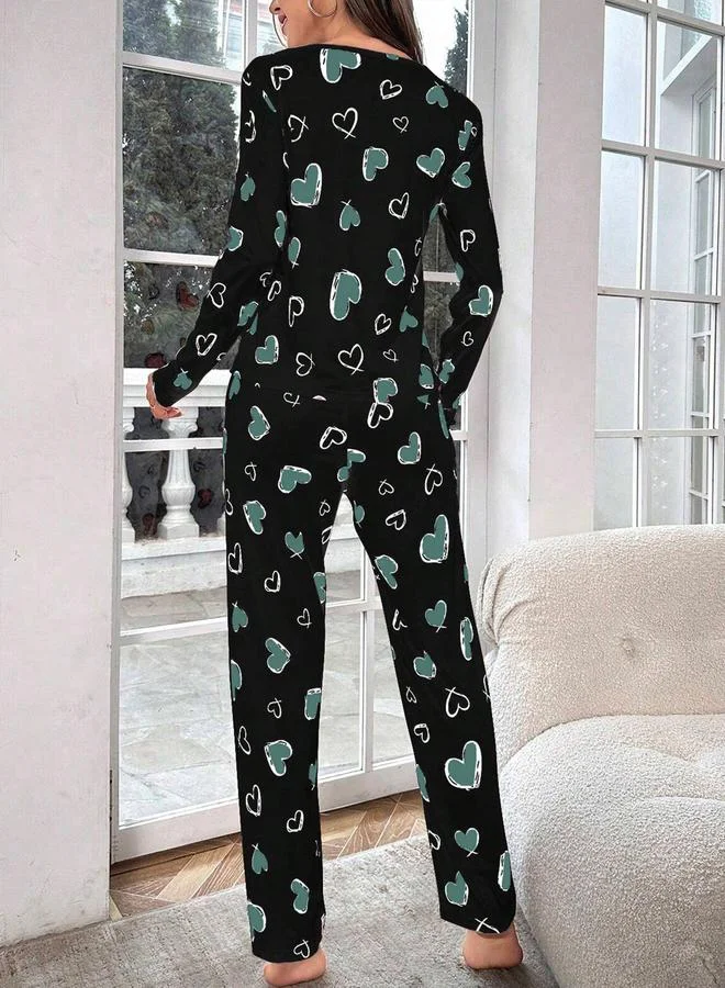 Take Two Take Two Heart Print Long Sleeve T-Shirt and Pyjama Set