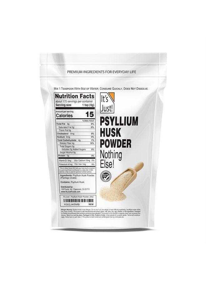 It's Just! Psyllium Husk Powder, Easy Mixing Dietary Fiber, Cleanse Your Digestive System, Finely Ground Powder, Ideal for Keto Baking, Non-GMO (Unflavored, 24oz (Pack of 1)) - Image 2