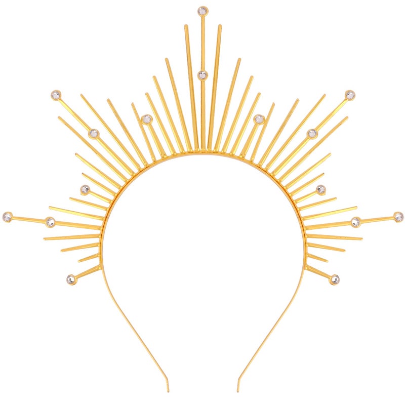 Atoden Halo Headband Mary Gold Halo Crown Greek Goddess Headpiece Sunburst Spiked Sun Headpiece Metal Renaissance Head Band Halloween Hair Accessories for Cosplay Costume Party Favors - Image 1